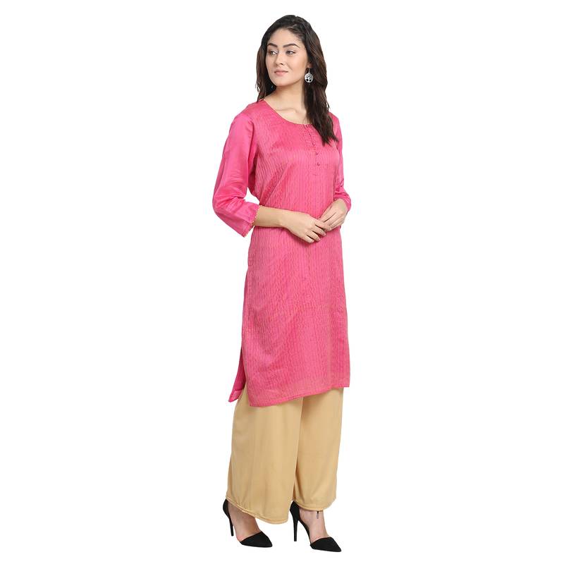 Pink Cotton Silk Embroidered Kurta