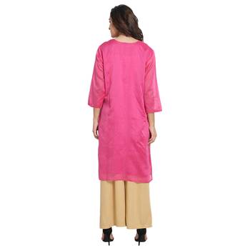 Pink Cotton Silk Embroidered Kurta 4