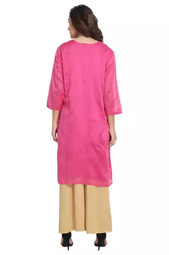 Pink Cotton Silk Embroidered Kurta