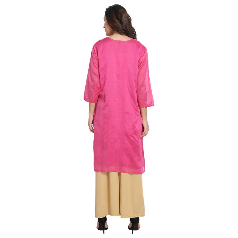 Pink Cotton Silk Embroidered Kurta