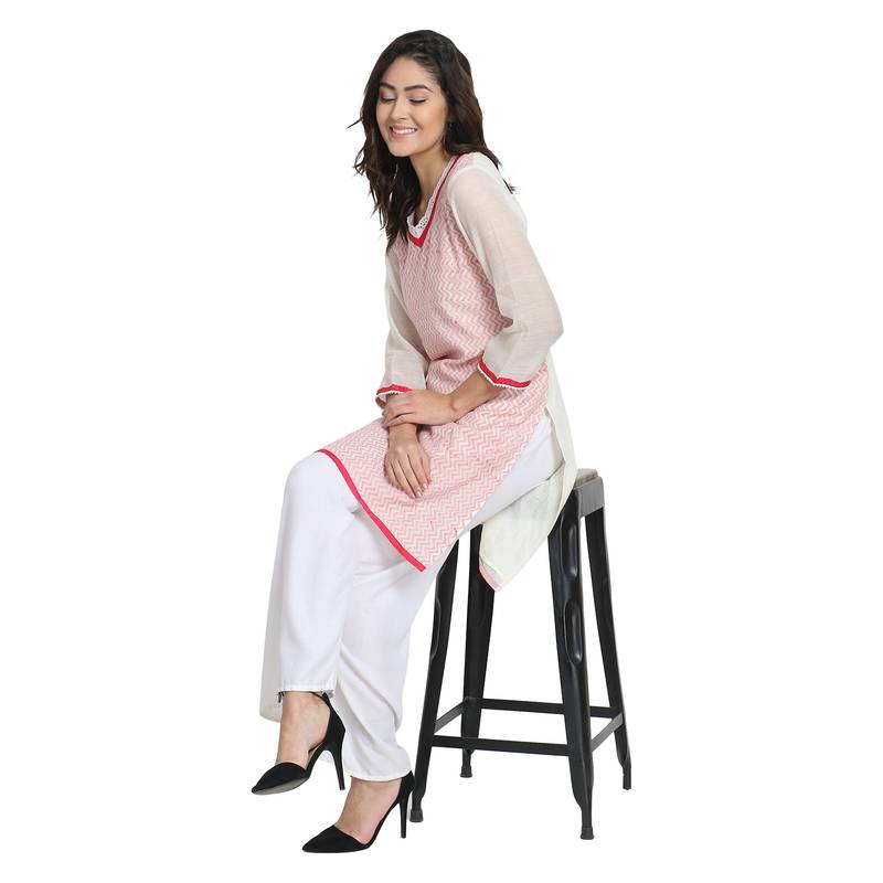 White Cotton Silk Embroidered Kurta