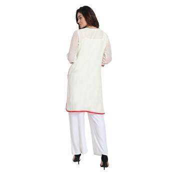 White Cotton Silk Embroidered Kurta 4