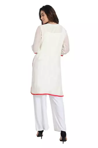 White Cotton Silk Embroidered Kurta