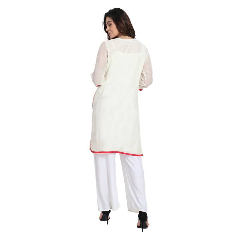 White Cotton Silk Embroidered Kurta