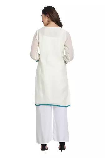White Cotton Silk Embroidered Kurta