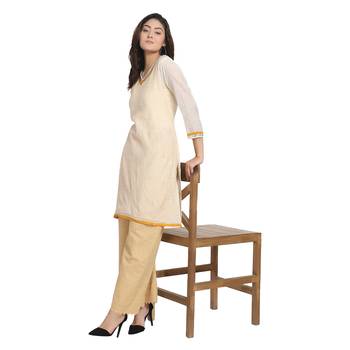 White Cotton Silk Embroidered Kurta 1