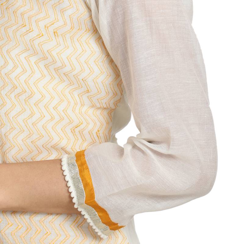 White Cotton Silk Embroidered Kurta