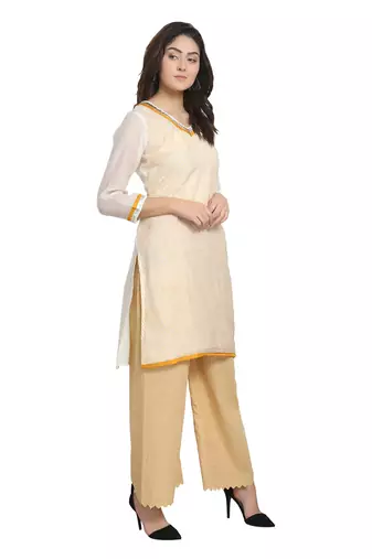 White Cotton Silk Embroidered Kurta