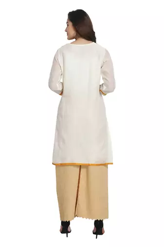 White Cotton Silk Embroidered Kurta