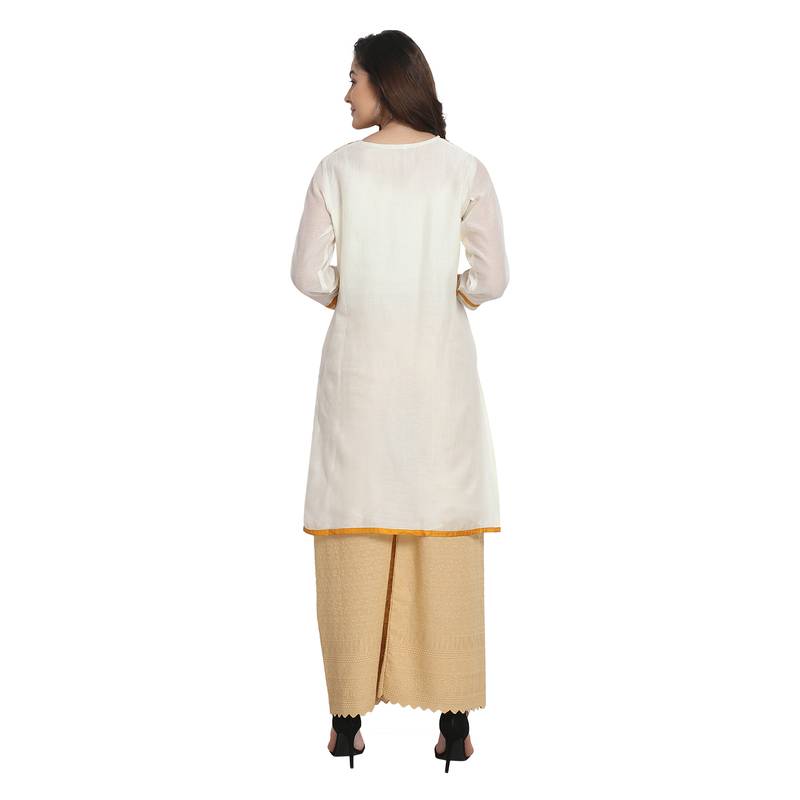 White Cotton Silk Embroidered Kurta