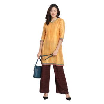 Yellow Pleated Cotton Silk Kurta 1