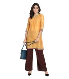 Yellow Pleated Cotton Silk Kurta