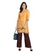 Yellow Pleated Cotton Silk Kurta