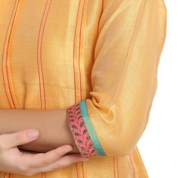 Yellow Pleated Cotton Silk Kurta 3
