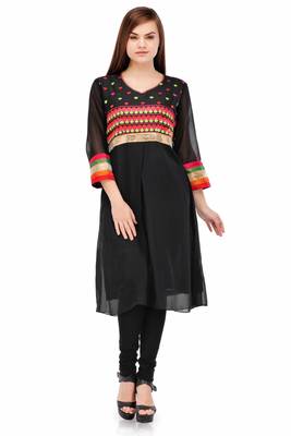 Black Embroidered A Line Kurta 1