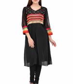 Black Embroidered A Line Kurta