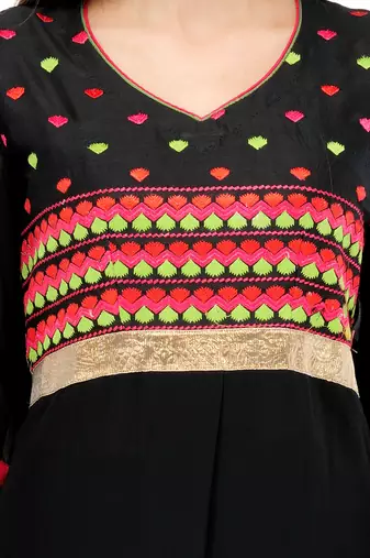 Black Embroidered A Line Kurta