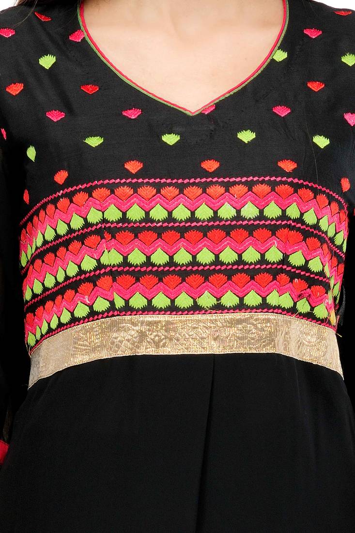 Black Embroidered A Line Kurta