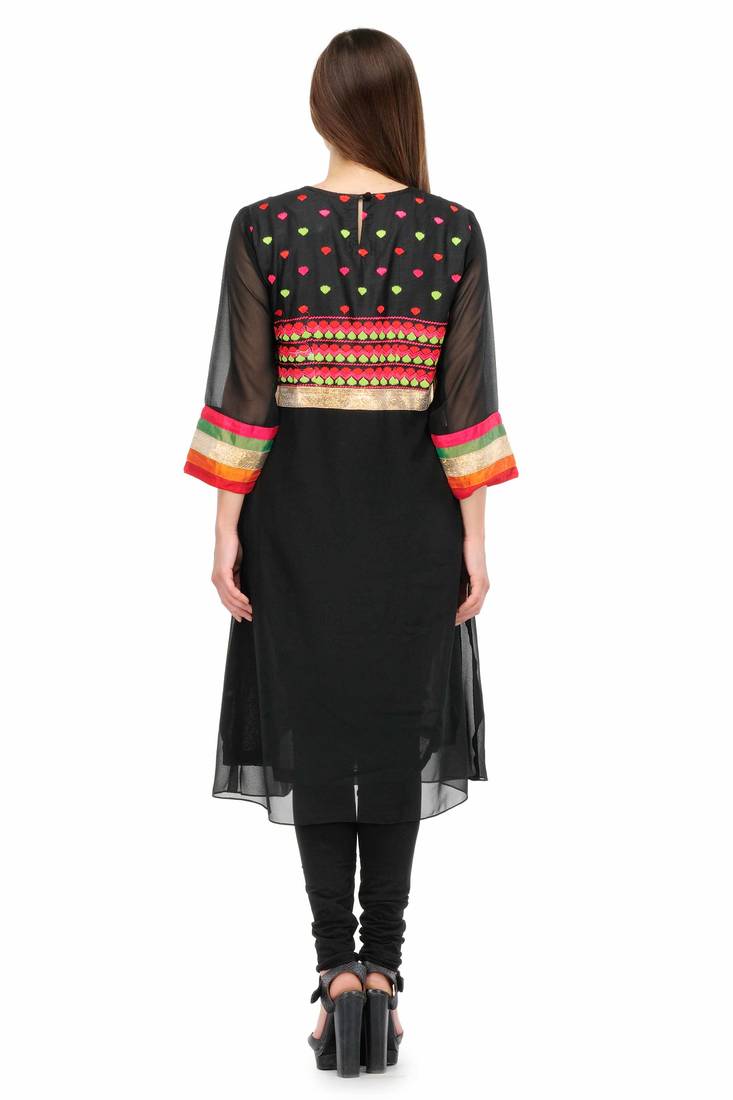 Black Embroidered A Line Kurta