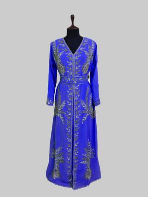 Royal Blue color Full Sleeves Handmade Moroccan Kaftan 1