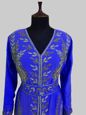 Royal Blue color Full Sleeves Handmade Moroccan Kaftan 2
