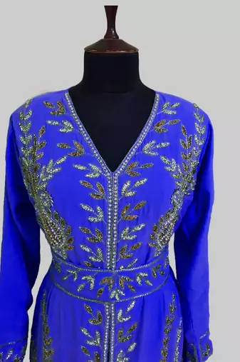 Royal Blue color Full Sleeves Handmade Moroccan Kaftan