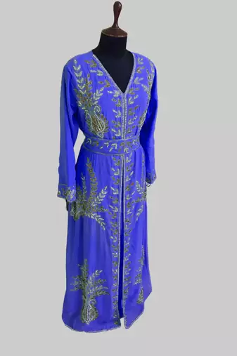 Royal Blue color Full Sleeves Handmade Moroccan Kaftan