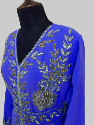 Royal Blue color Full Sleeves Handmade Moroccan Kaftan 4