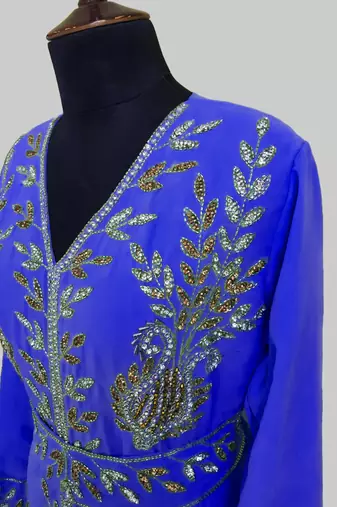 Royal Blue color Full Sleeves Handmade Moroccan Kaftan