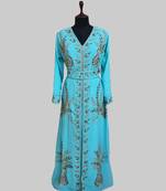 Cyan color luxurious Full Sleeves Handmade Moroccan Kaftan.