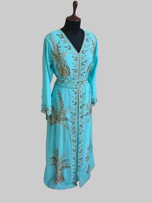 Cyan color Full Sleeves Handmade Moroccan Kaftan 3