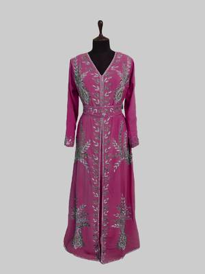 Wine color Full Sleeves Handmade Moroccan Kaftan 1