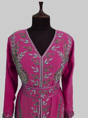 Wine color Full Sleeves Handmade Moroccan Kaftan 2
