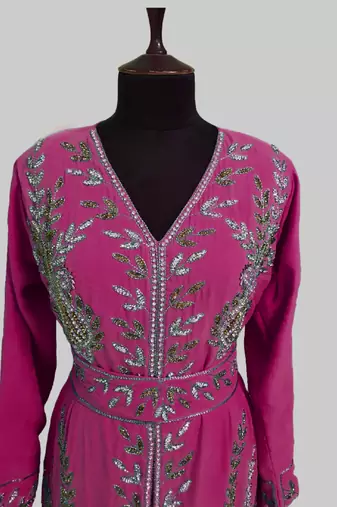 Wine color Full Sleeves Handmade Moroccan Kaftan