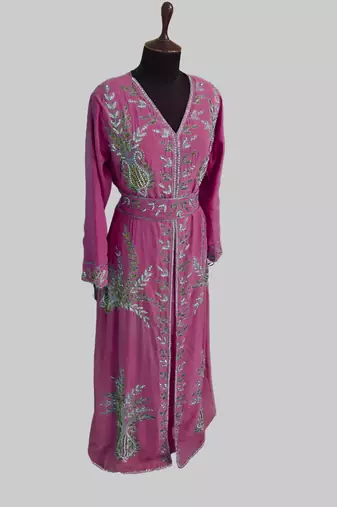Wine color Full Sleeves Handmade Moroccan Kaftan