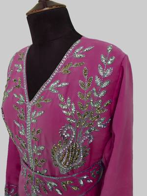 Wine color Full Sleeves Handmade Moroccan Kaftan 4