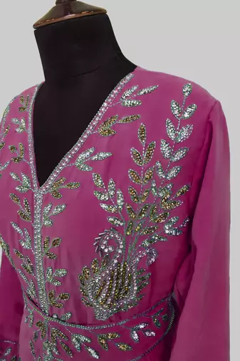 Wine color Full Sleeves Handmade Moroccan Kaftan