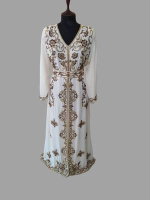 Off-White color Full Sleeves Handmade Moroccan Kaftan 1