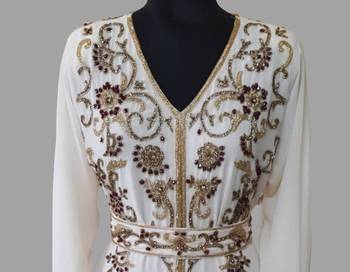 Off-White color Full Sleeves Handmade Moroccan Kaftan 2