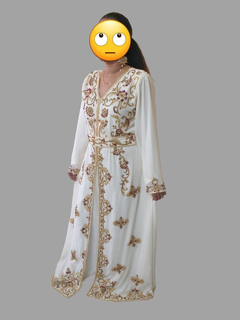 Off-White color luxurious Full Sleeves Handmade Moroccan Kaftan.