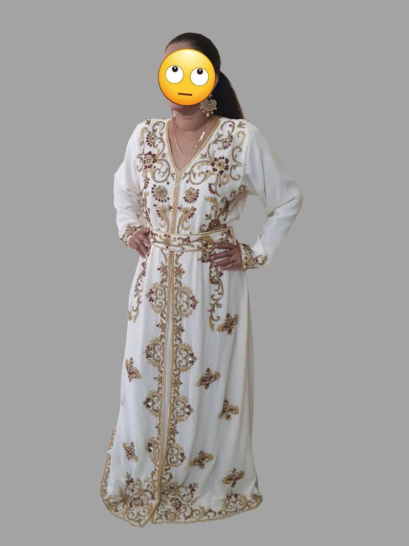 Off-White color luxurious Full Sleeves Handmade Moroccan Kaftan.