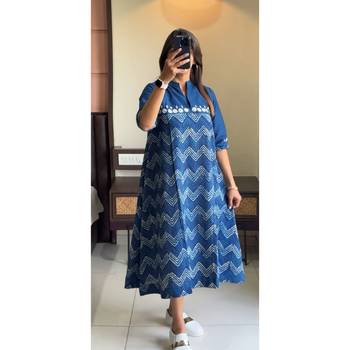 New Beautiful Cotton Zig Zag Middi Gown Dress 2