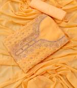 Mustard embellished georgtte unstitched dress material