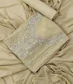 Olive green embellished georgtte unstitched dress material