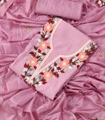 Lilac  embroidered floral  silk unstitched dress material