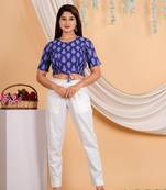 Women's Cotton Floral Printed Regular Blouse Blue