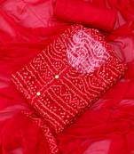 Dark pink printed bandhani block print viscose rayon unstitched dress material