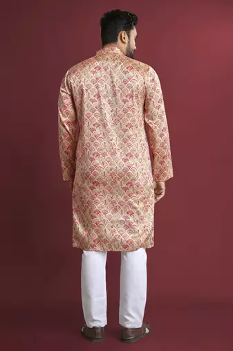 Multicolour printed pure silk straight kurta