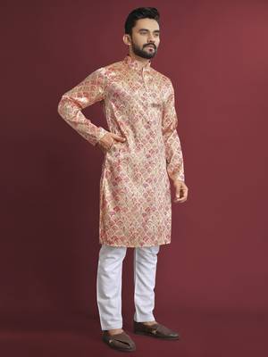 Multicolour printed silk blend straight kurta 3