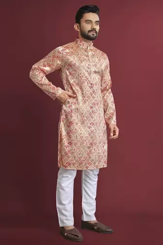 Multicolour printed pure silk straight kurta